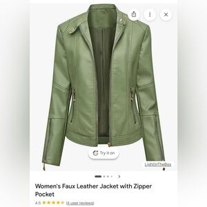 LightInTheBox Women's Sage Green Faux Leather Jacket